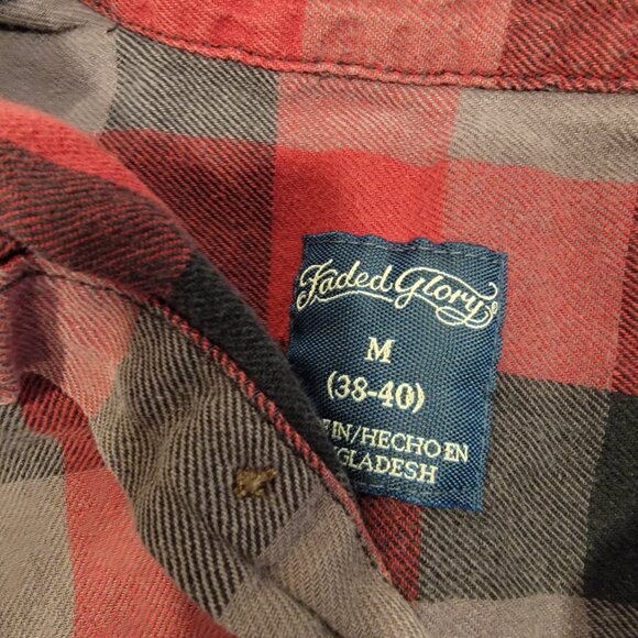 Faded Glory Red Black Gray Flannel Shirt Medium - Picture 2 of 4